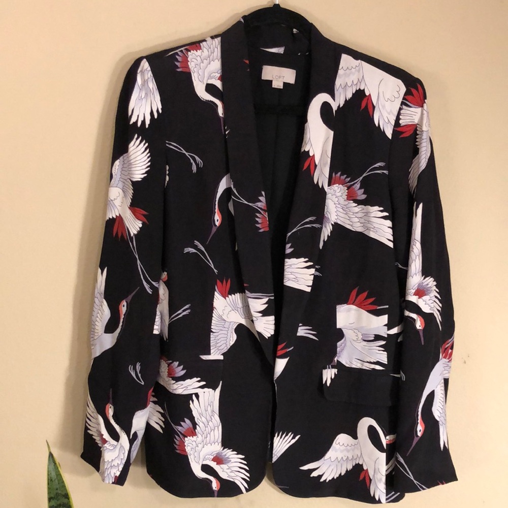 LOFT crane print open front blazer
